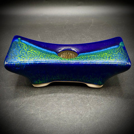 Ceramic Blue Green Ikebana Flower Frog