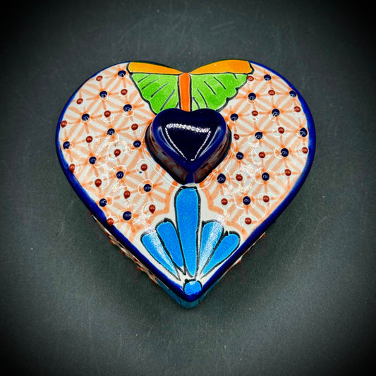 Artisan Pottery Talavera Signed Garay Heart Trinket Box