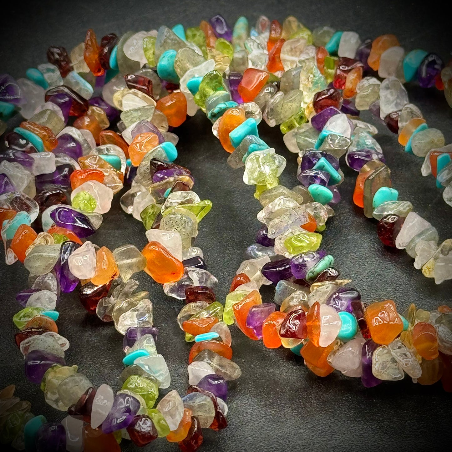 Long Multi-Gemstone Necklace with .925 Clasp