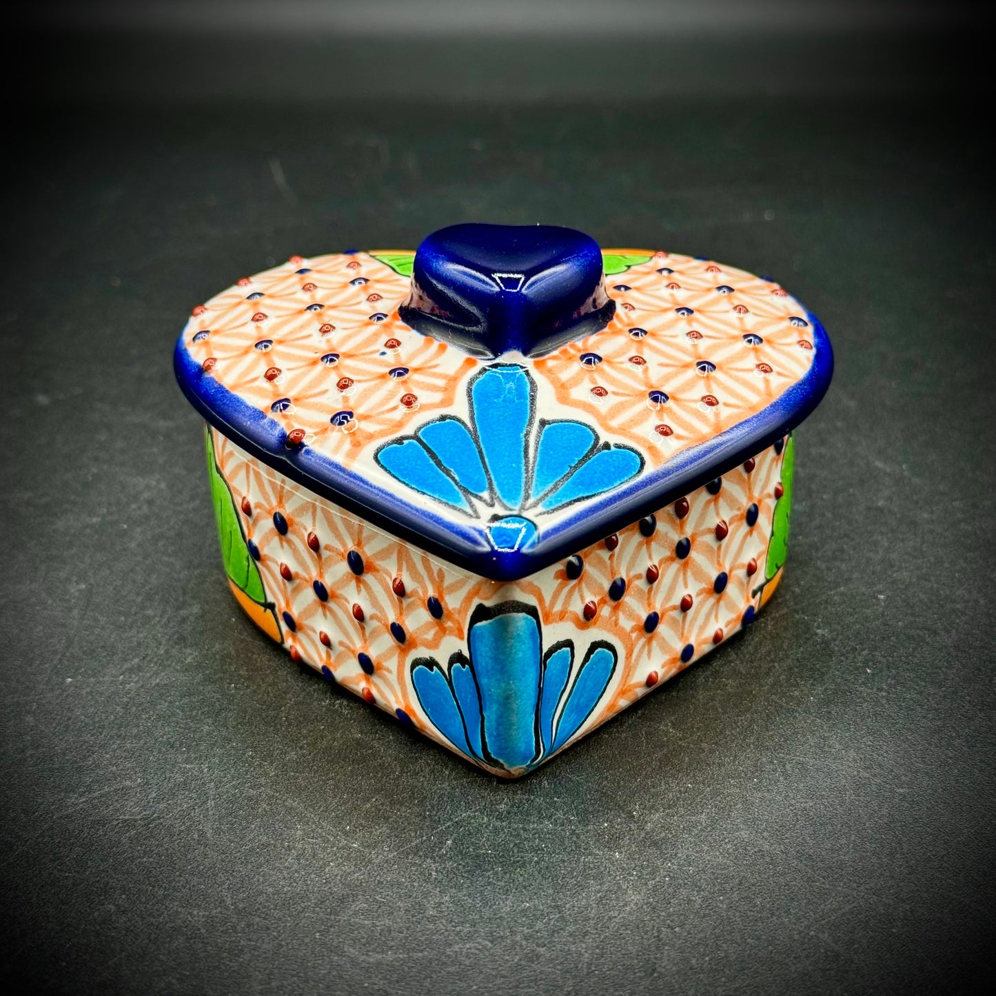 Artisan Pottery Talavera Signed Garay Heart Trinket Box