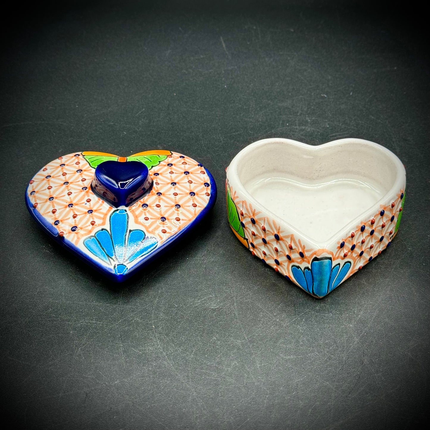 Artisan Pottery Talavera Signed Garay Heart Trinket Box