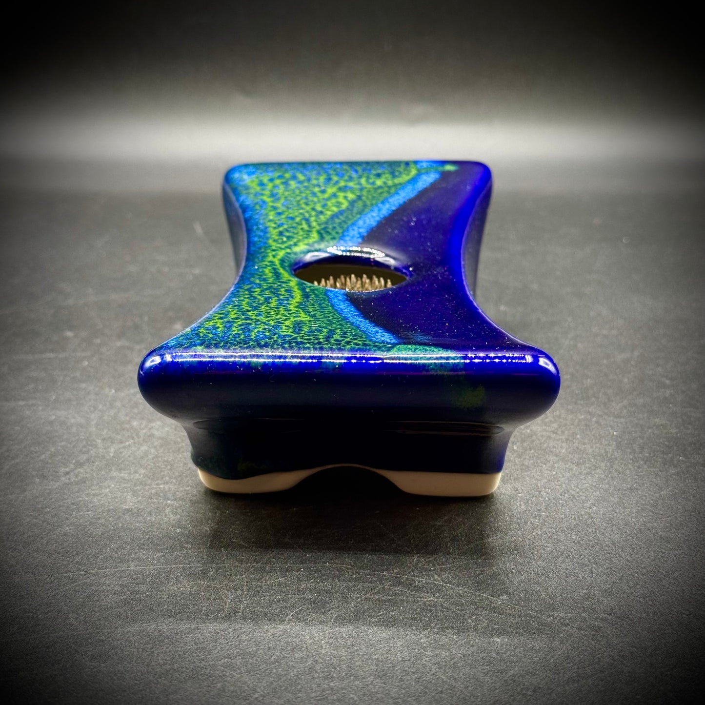 Ceramic Blue Green Ikebana Flower Frog