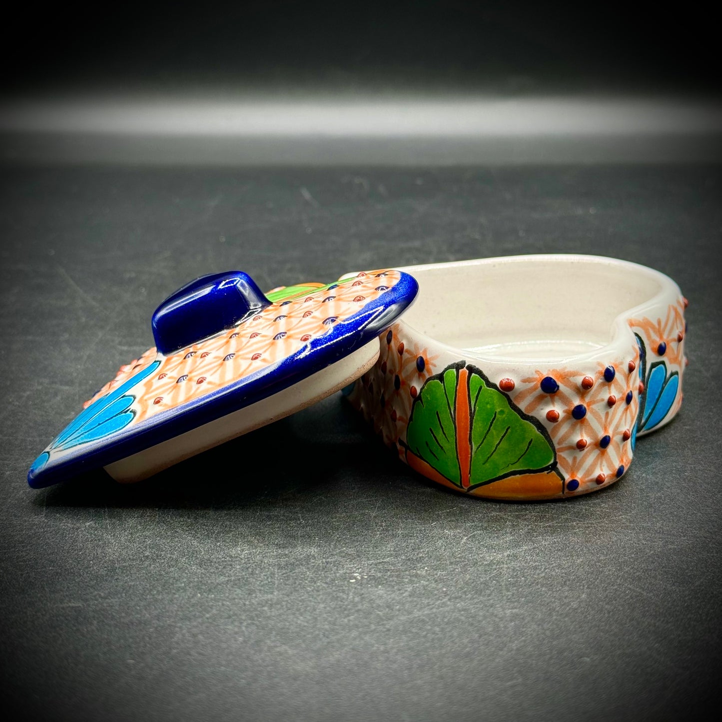 Artisan Pottery Talavera Signed Garay Heart Trinket Box