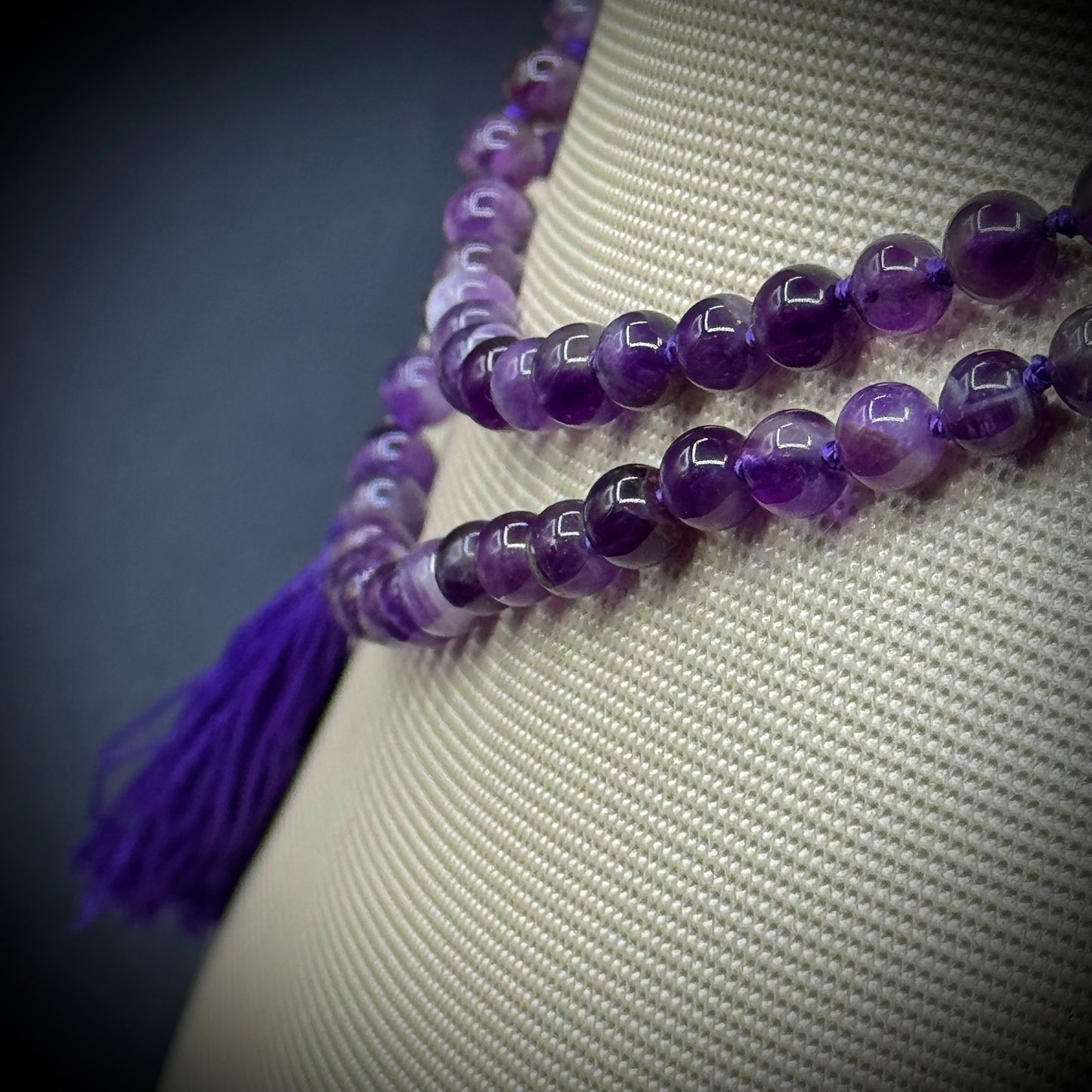 Long Natural Amethyst Bead Necklace with Tassel