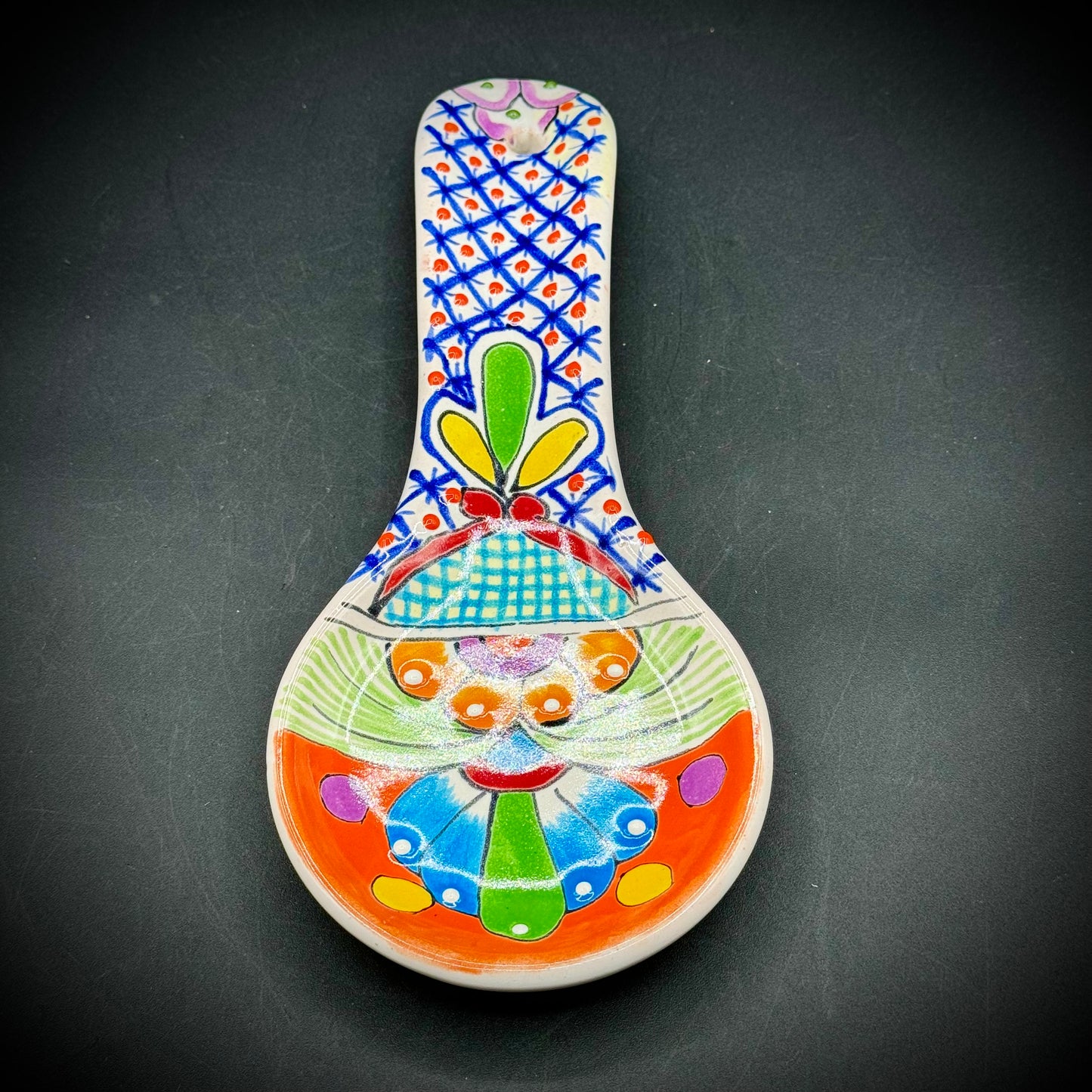 Artisan Talavera Mexican Pottery Signed Spoon Rest