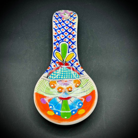 Artisan Talavera Mexican Pottery Signed Spoon Rest