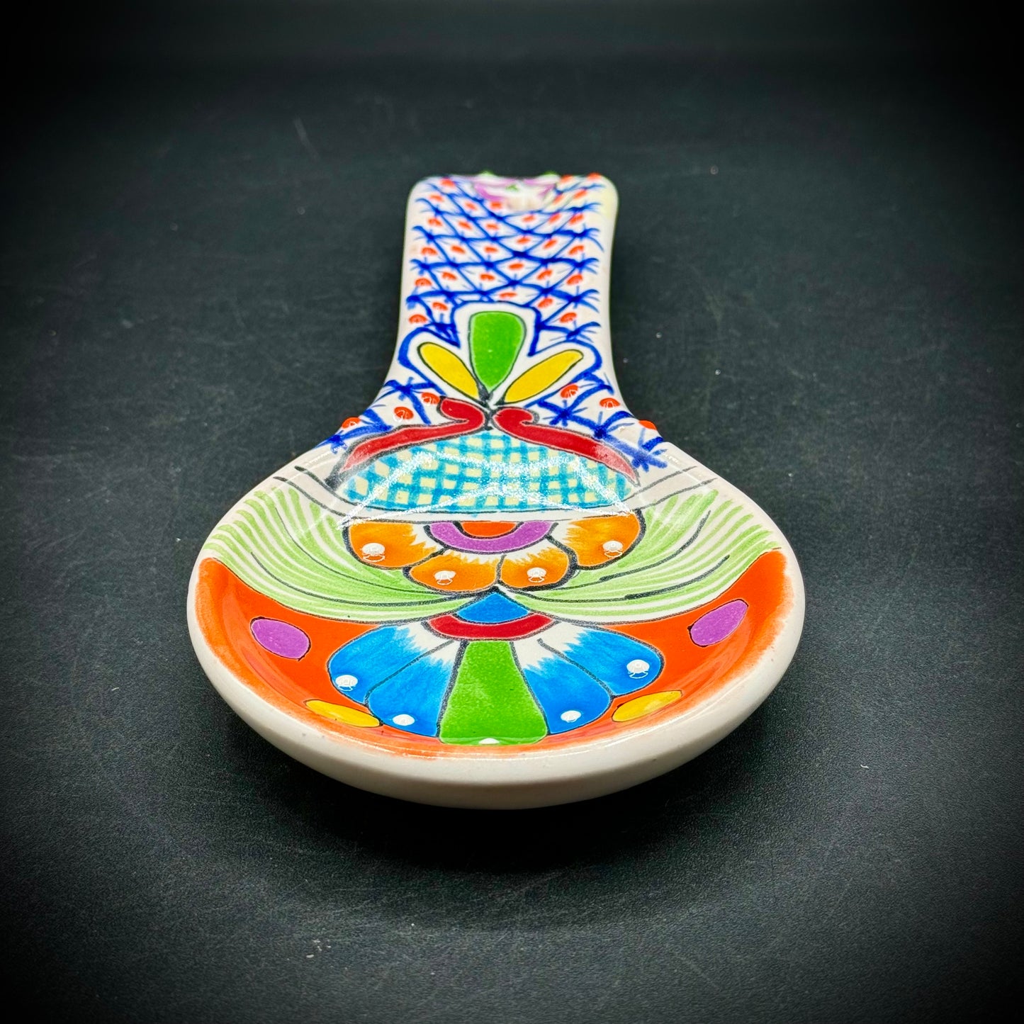 Artisan Talavera Mexican Pottery Signed Spoon Rest