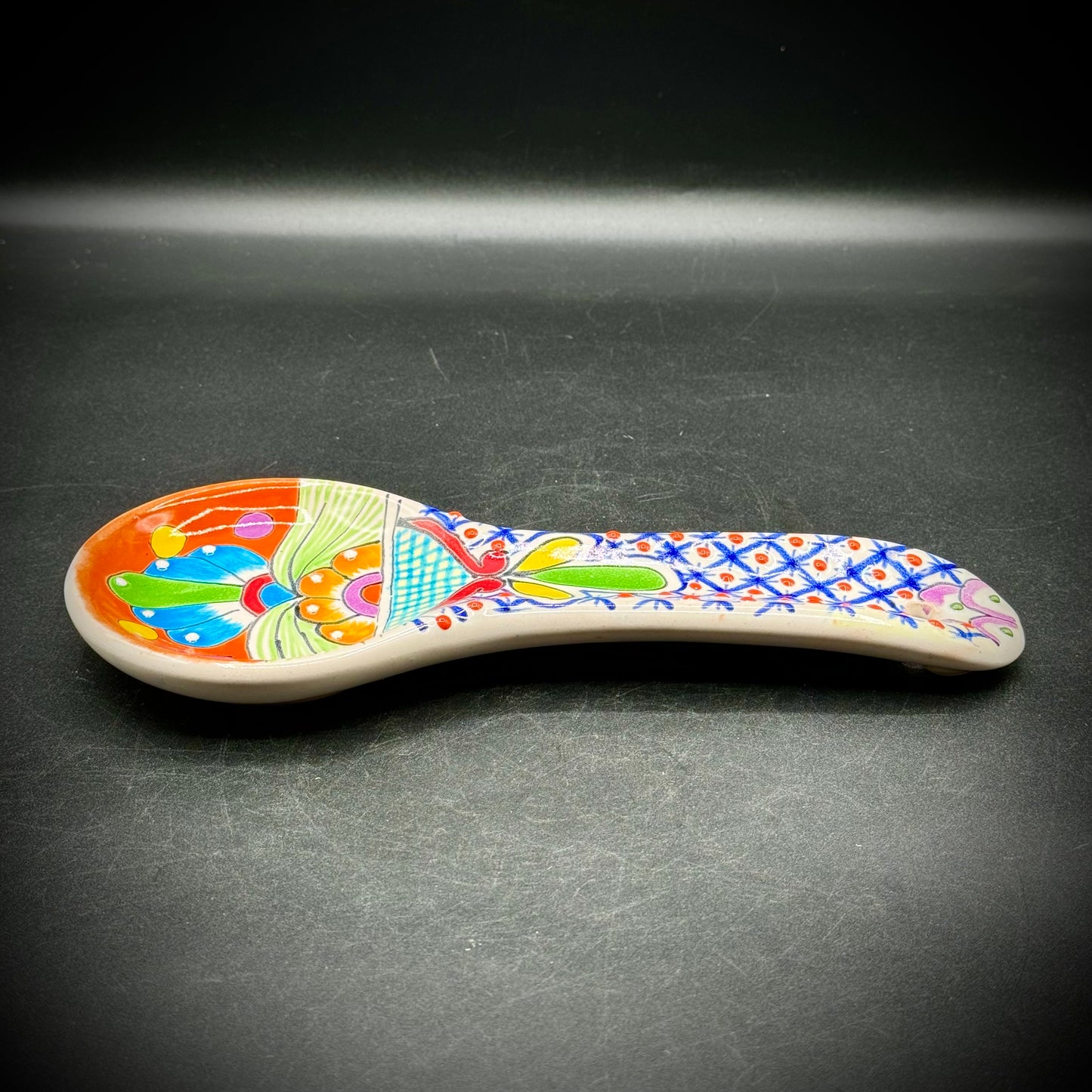 Artisan Talavera Mexican Pottery Signed Spoon Rest