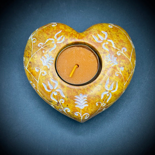 Deep Carved Soapstone Heart Candle Votive
