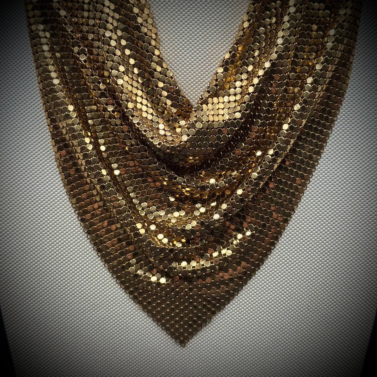 Vintage Whiting & Davis Gold Tone Mesh Bib Necklace