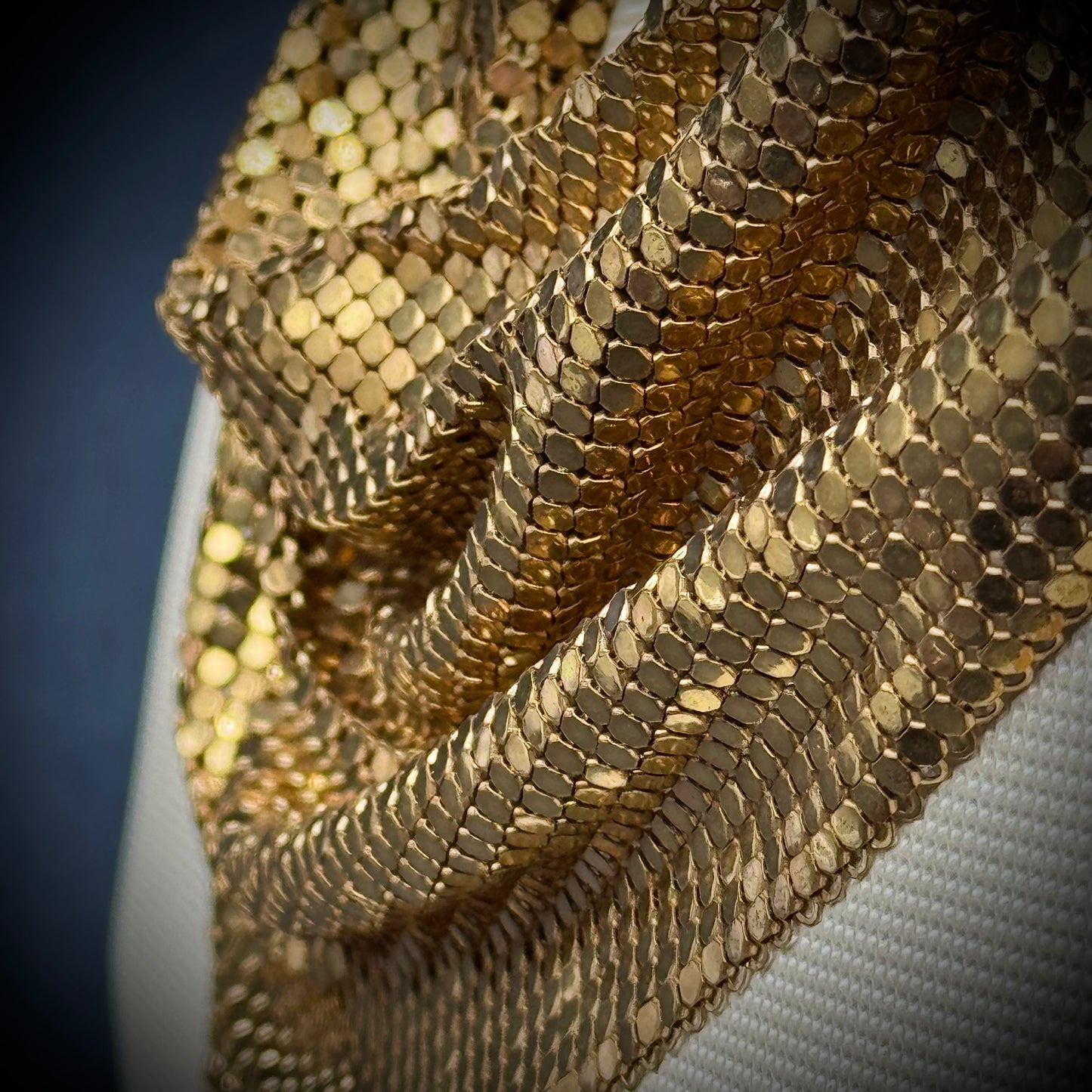 Vintage Whiting & Davis Gold Tone Mesh Bib Necklace