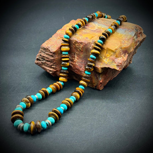 Turquoise, Tiger Eye & Sterling Silver Necklace