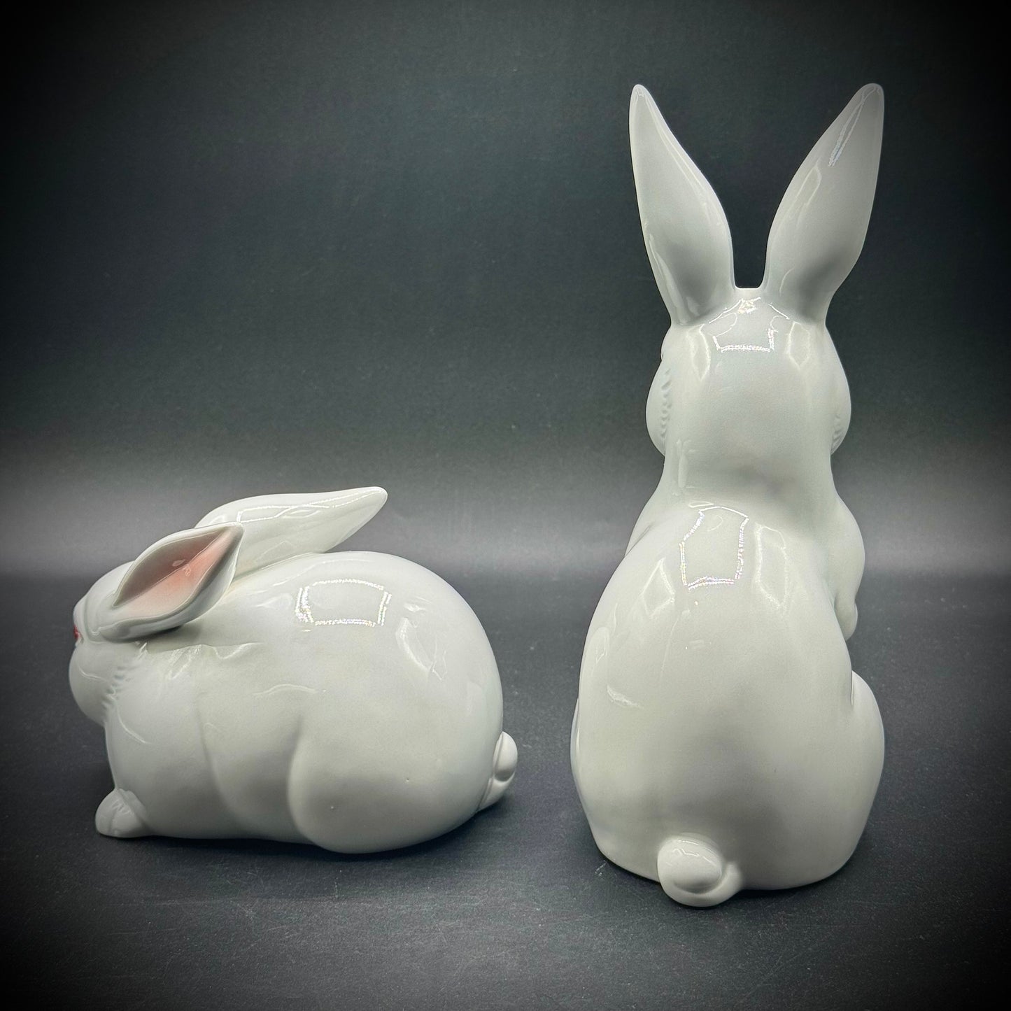 Pair of Vintage 1975 Hand Painted Fitz & Floyd Rabbit Figurines