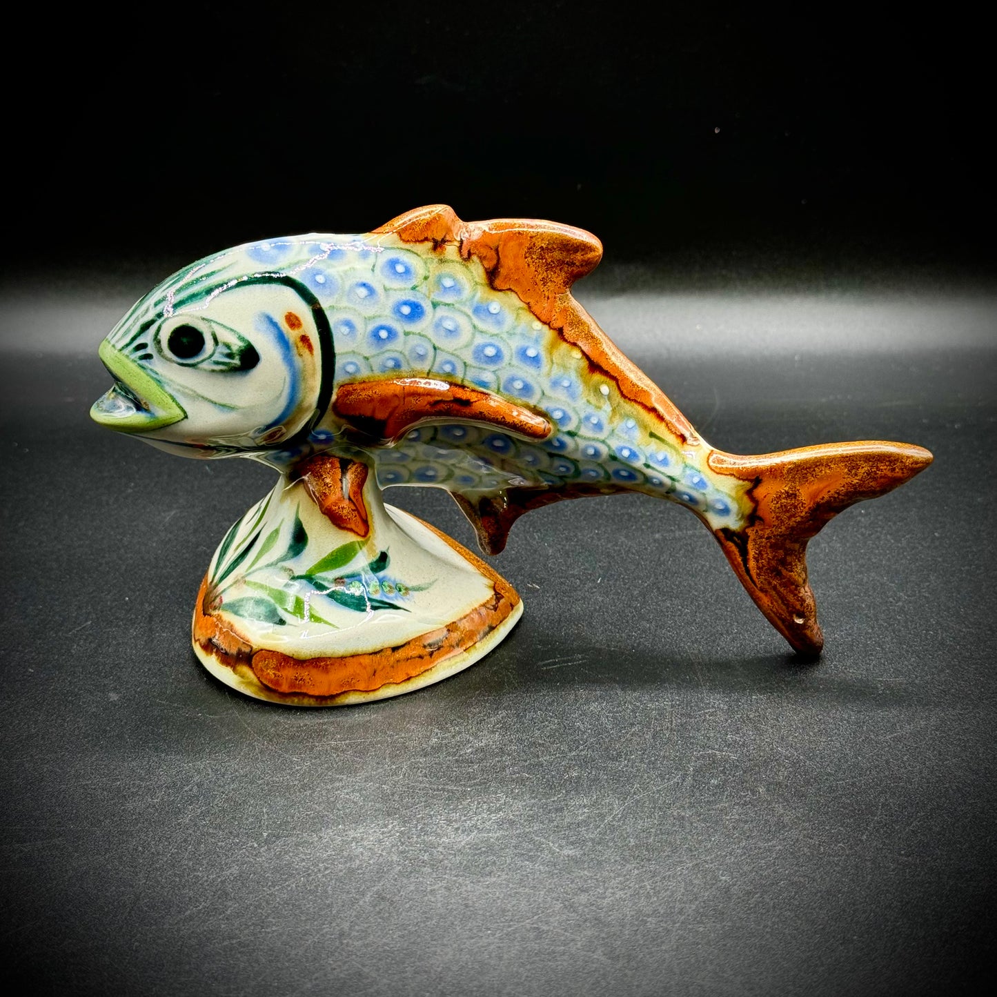 Amazing Ken Edward Signed Tonala Mexican Pottery Fish Figurine