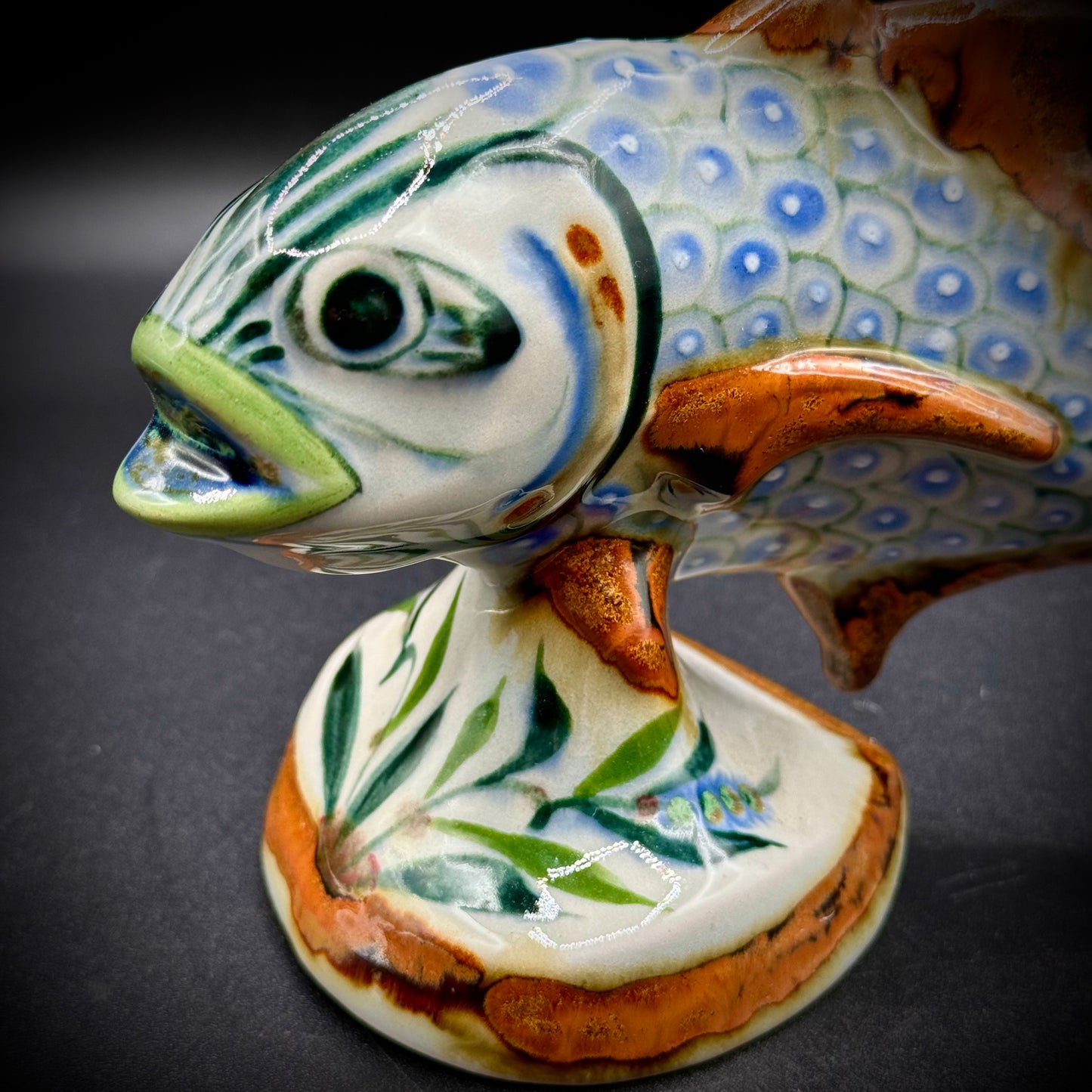 Amazing Ken Edward Signed Tonala Mexican Pottery Fish Figurine