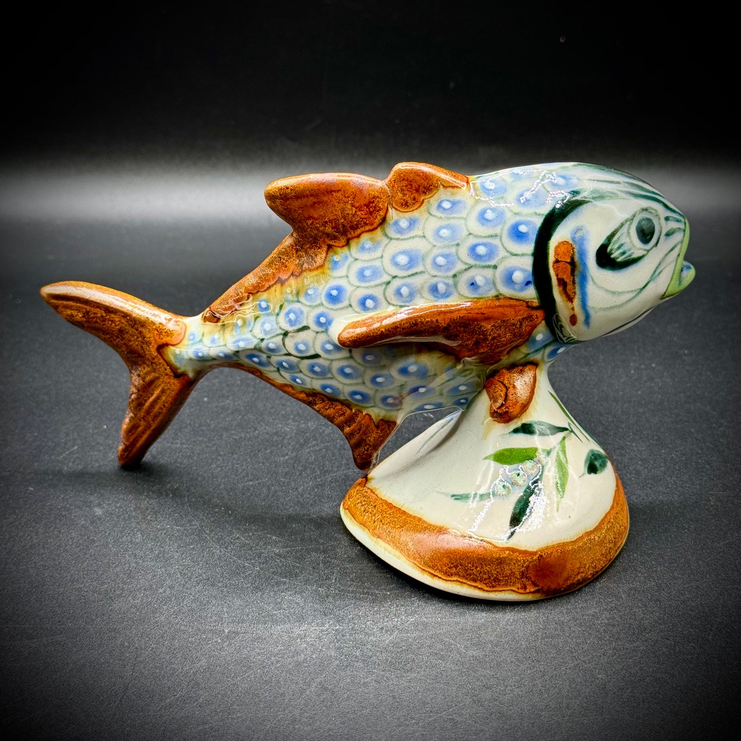 Amazing Ken Edward Signed Tonala Mexican Pottery Fish Figurine