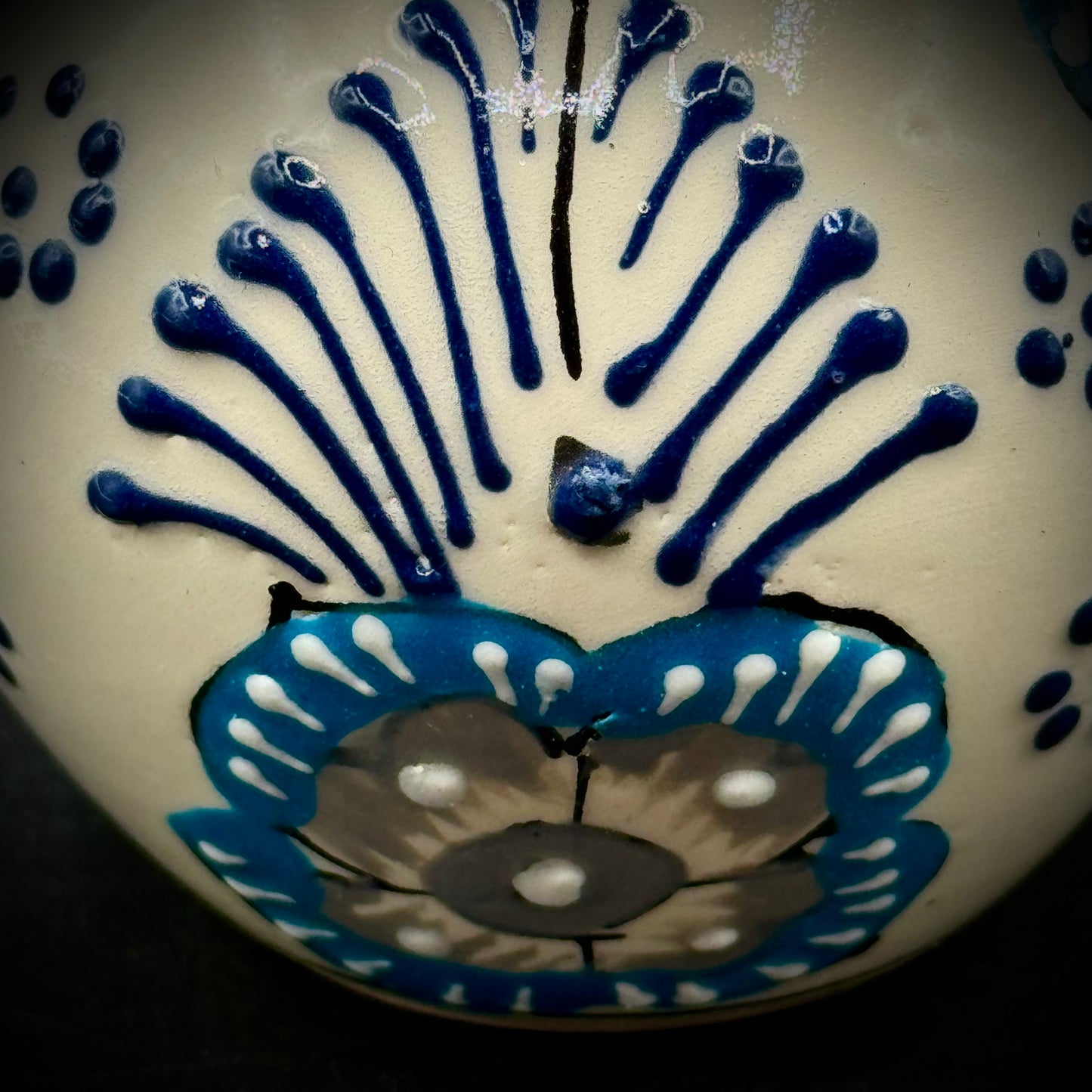 Artisan Talavera Blue & Cream Pottery Vase Signed