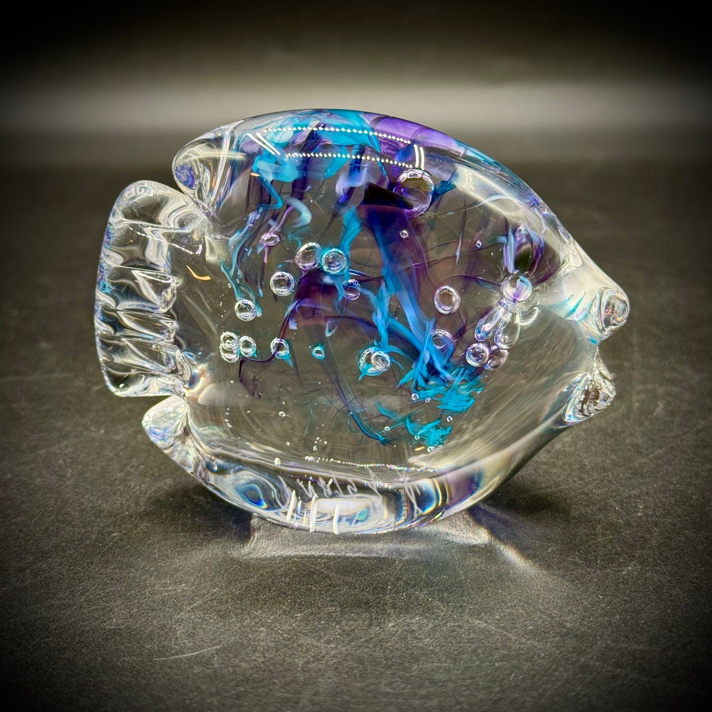Vintage Signed Hot Island Glass of Maui 1996 Art Glass Small Fish w/Powder Blue & Purple