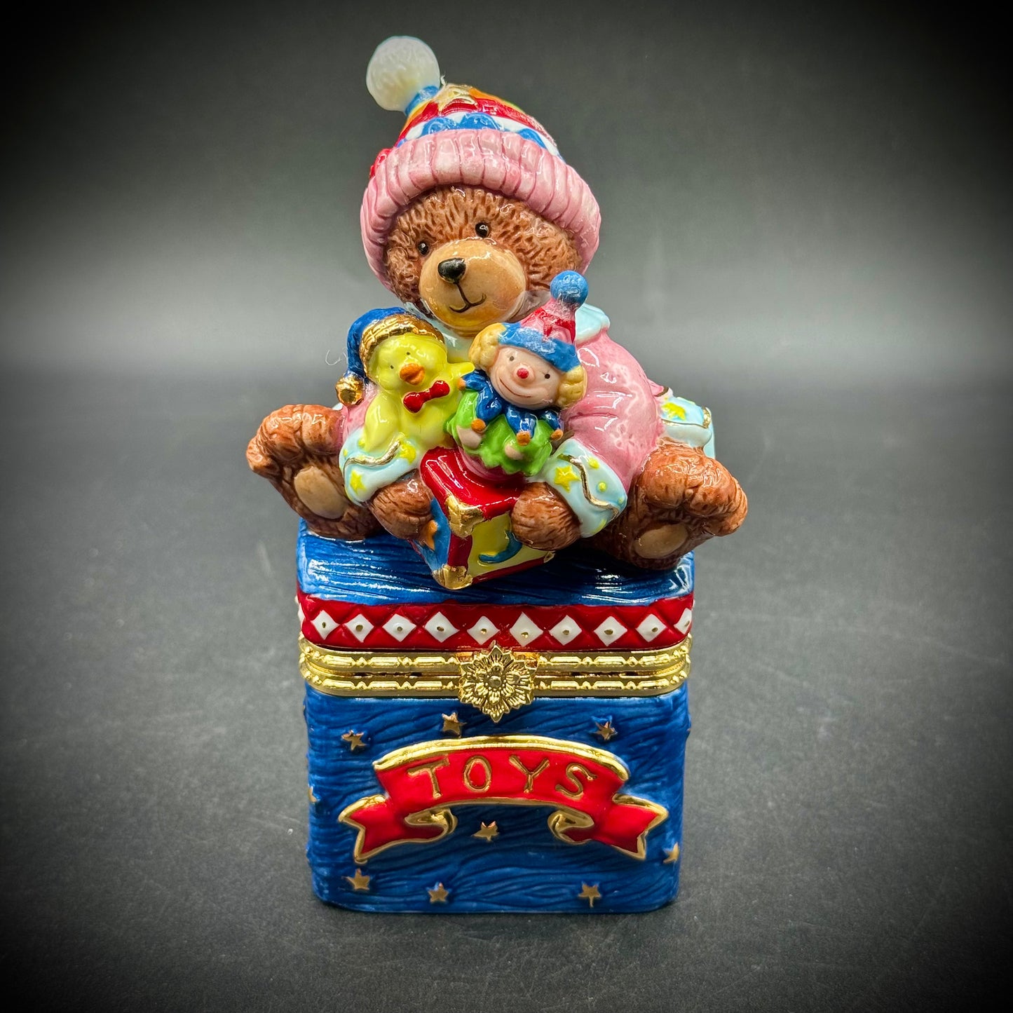 Adorable Bear & Toy Box Porcelain Trinket Box