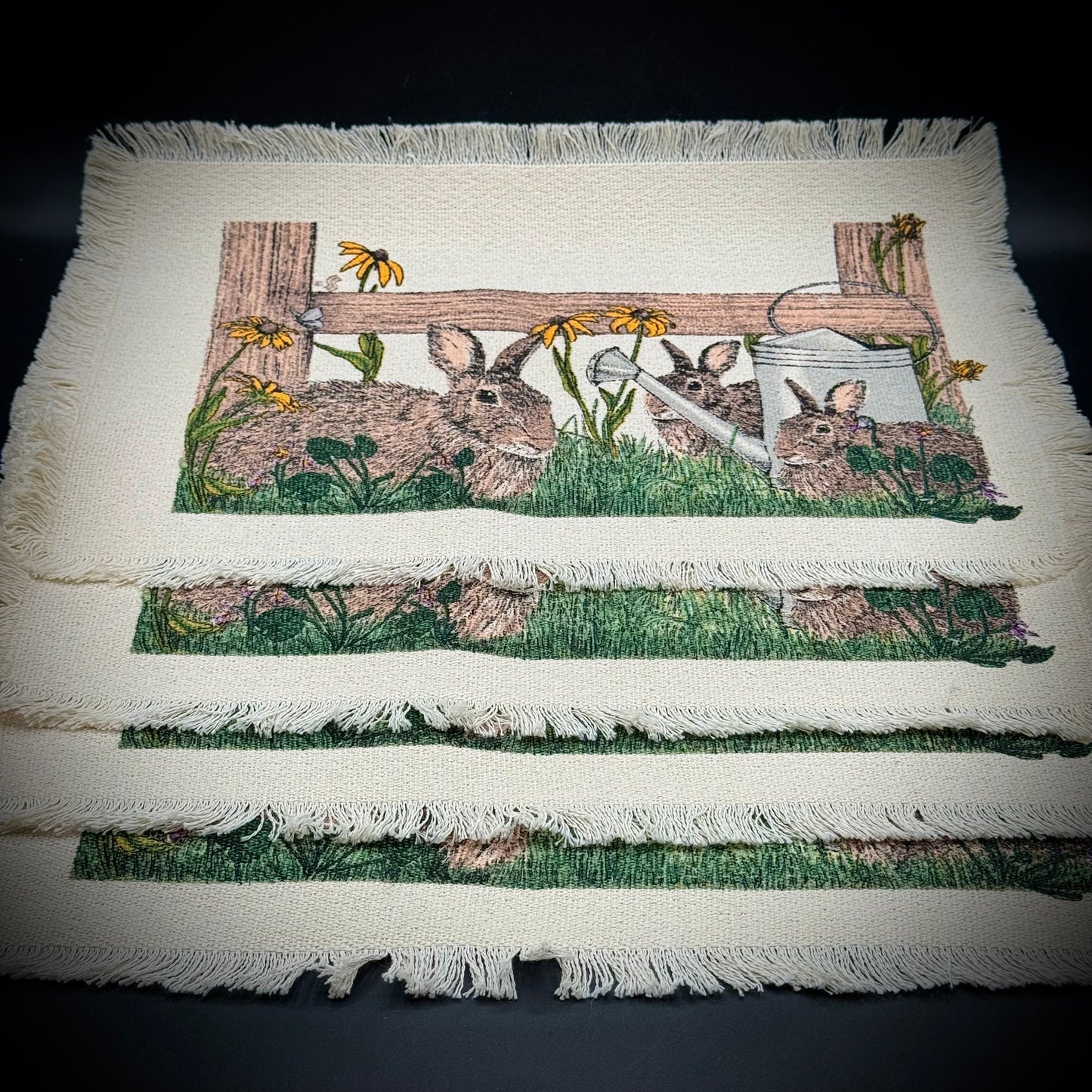 Vintage Woven Placemats with Adorable Bunny Theme
