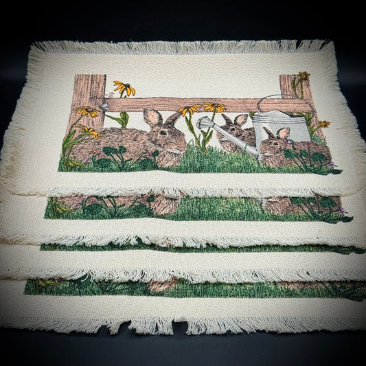 Vintage Woven Placemats with Adorable Bunny Theme