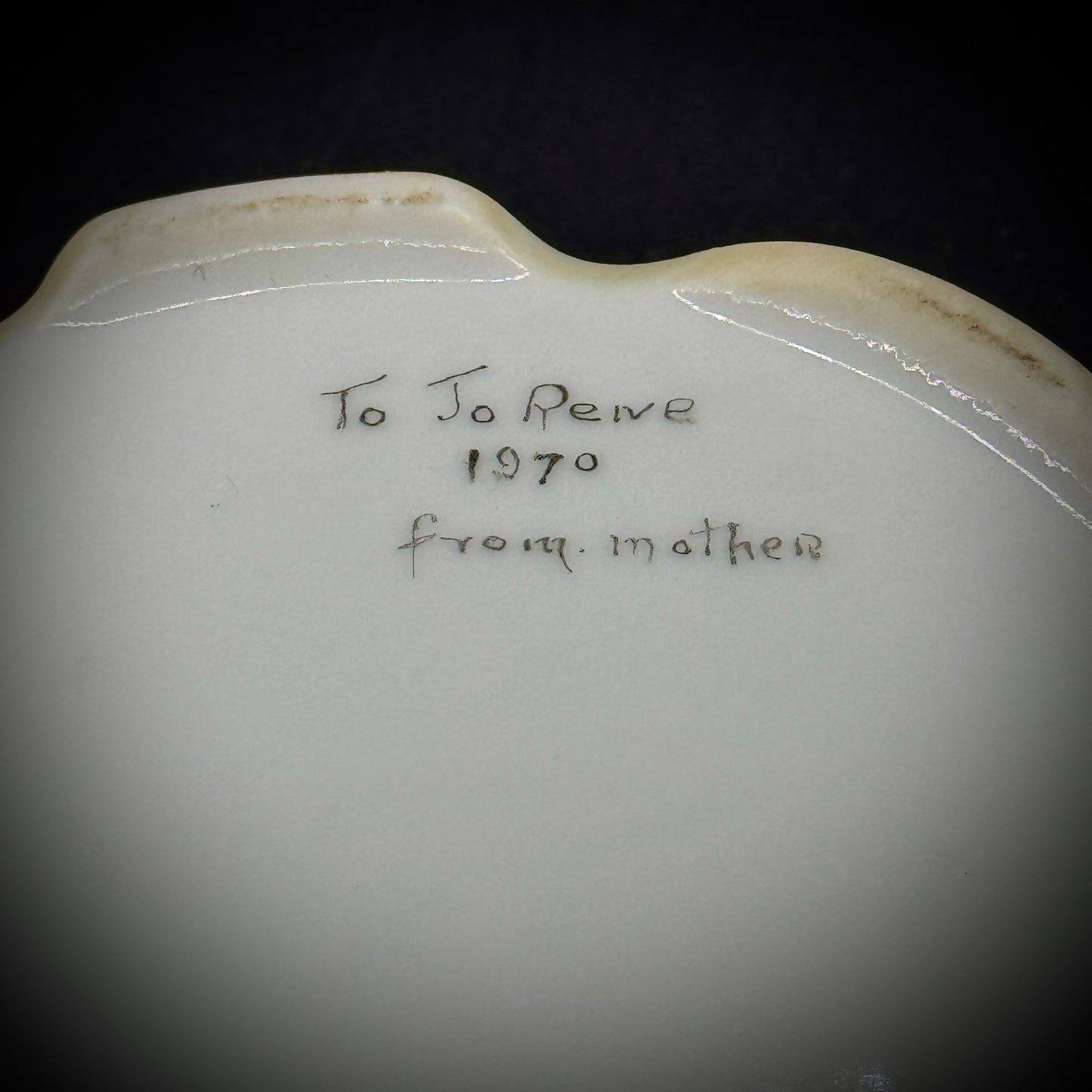 Vintage Hand Painted Porcelain Lidded Dresser Box with Message
