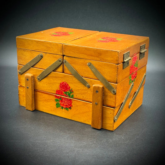 Vintage Small Wood Sewing Kit Box