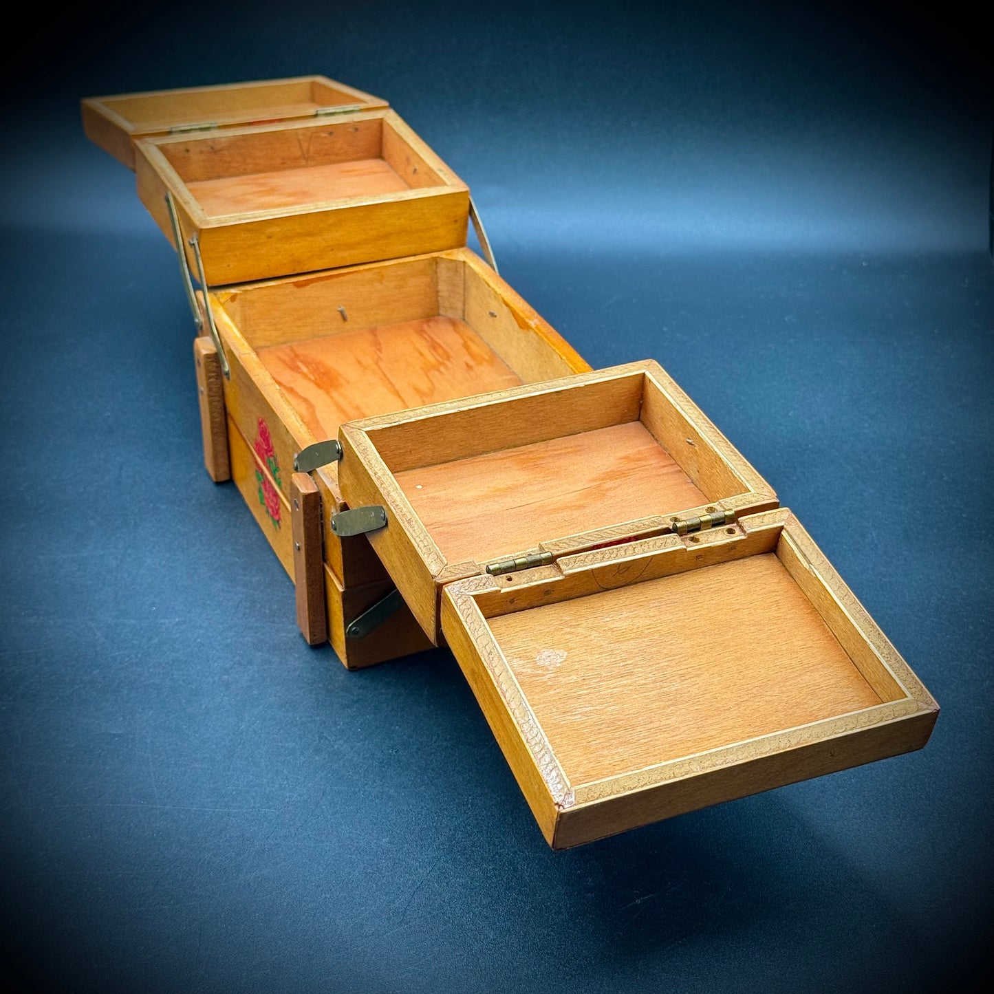 Vintage Small Wood Sewing Kit Box