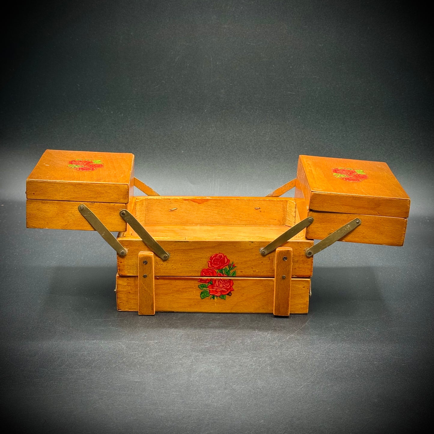 Vintage Small Wood Sewing Kit Box