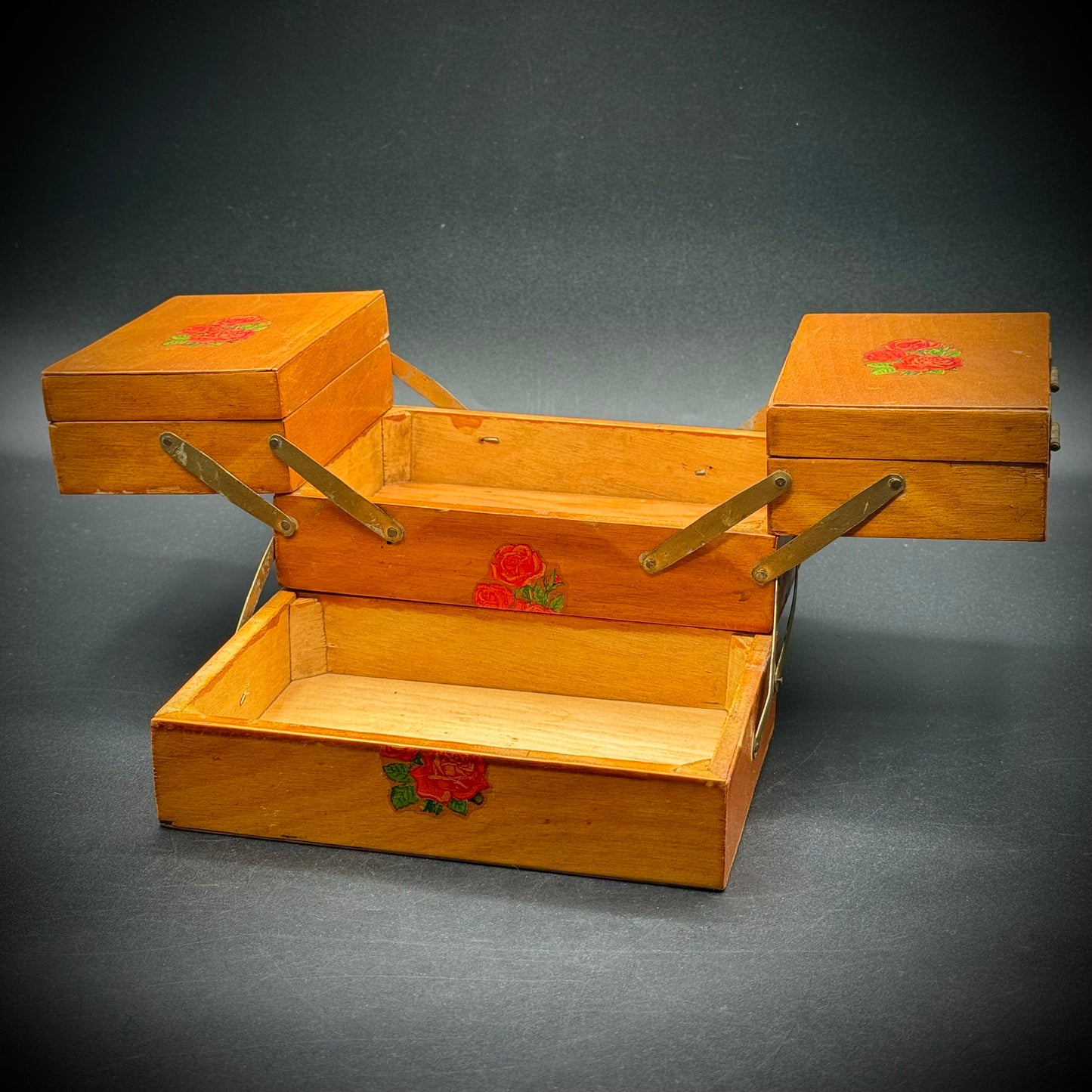 Vintage Small Wood Sewing Kit Box
