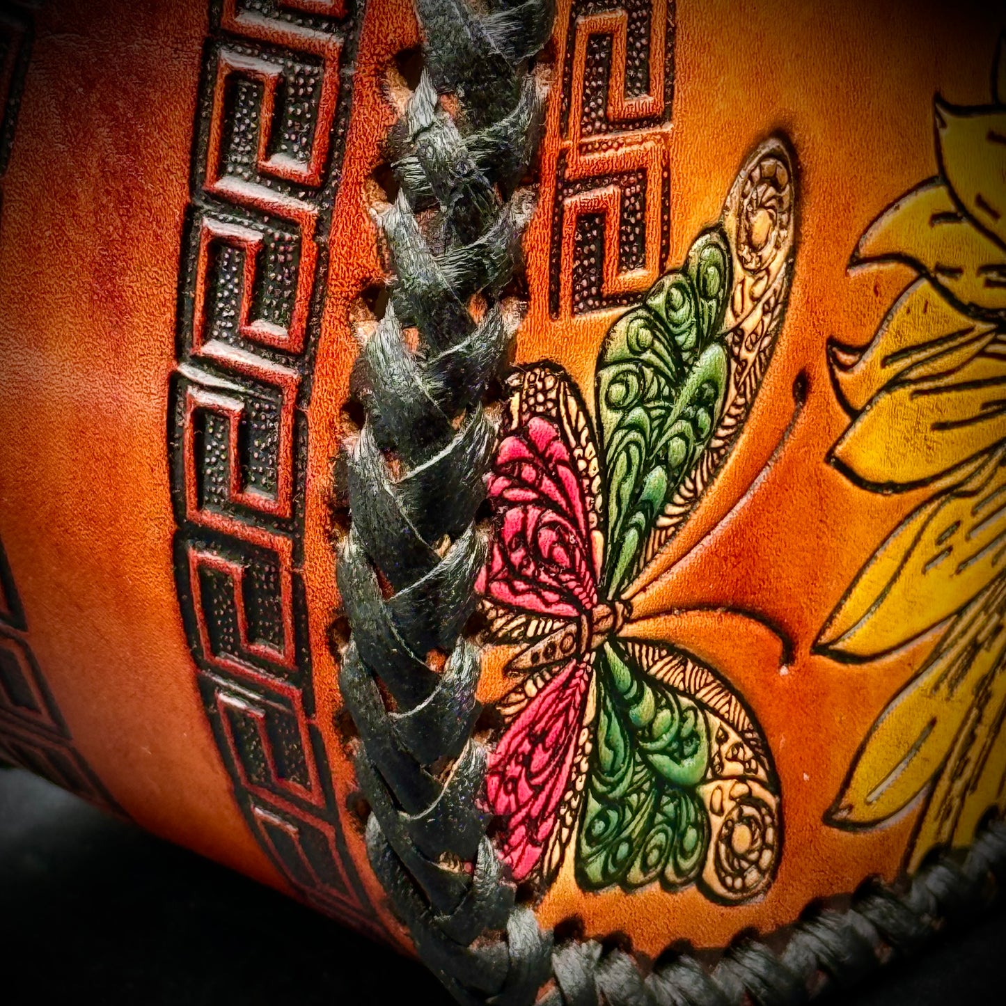 Hand Tooled Artisan Mexican Leather Sunflower Purse