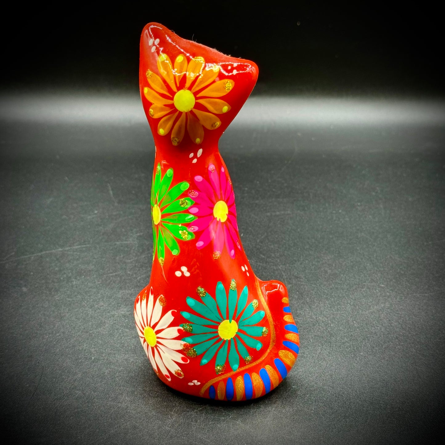 Whimsical Colorful Mexican Pottery Cat