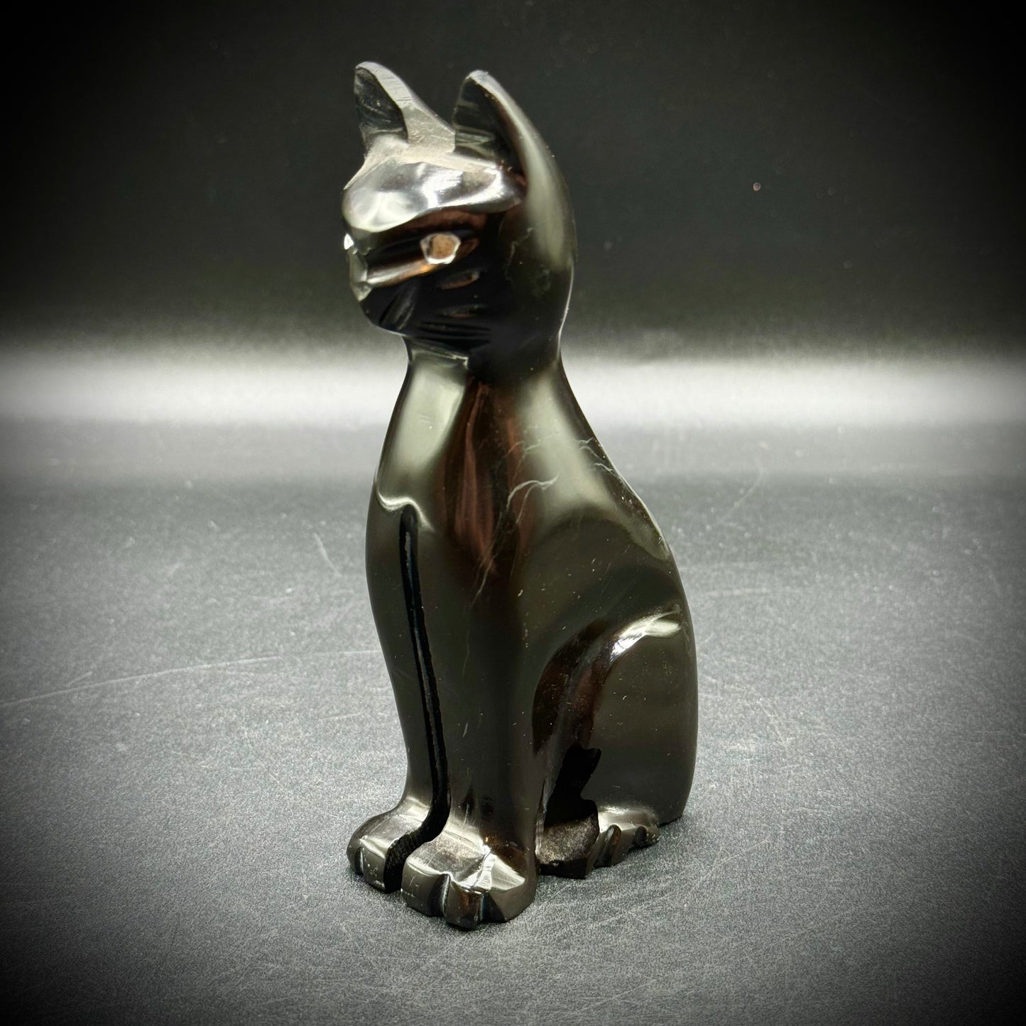 Mexican Artisan Carved Solid Onyx Cat Figurine