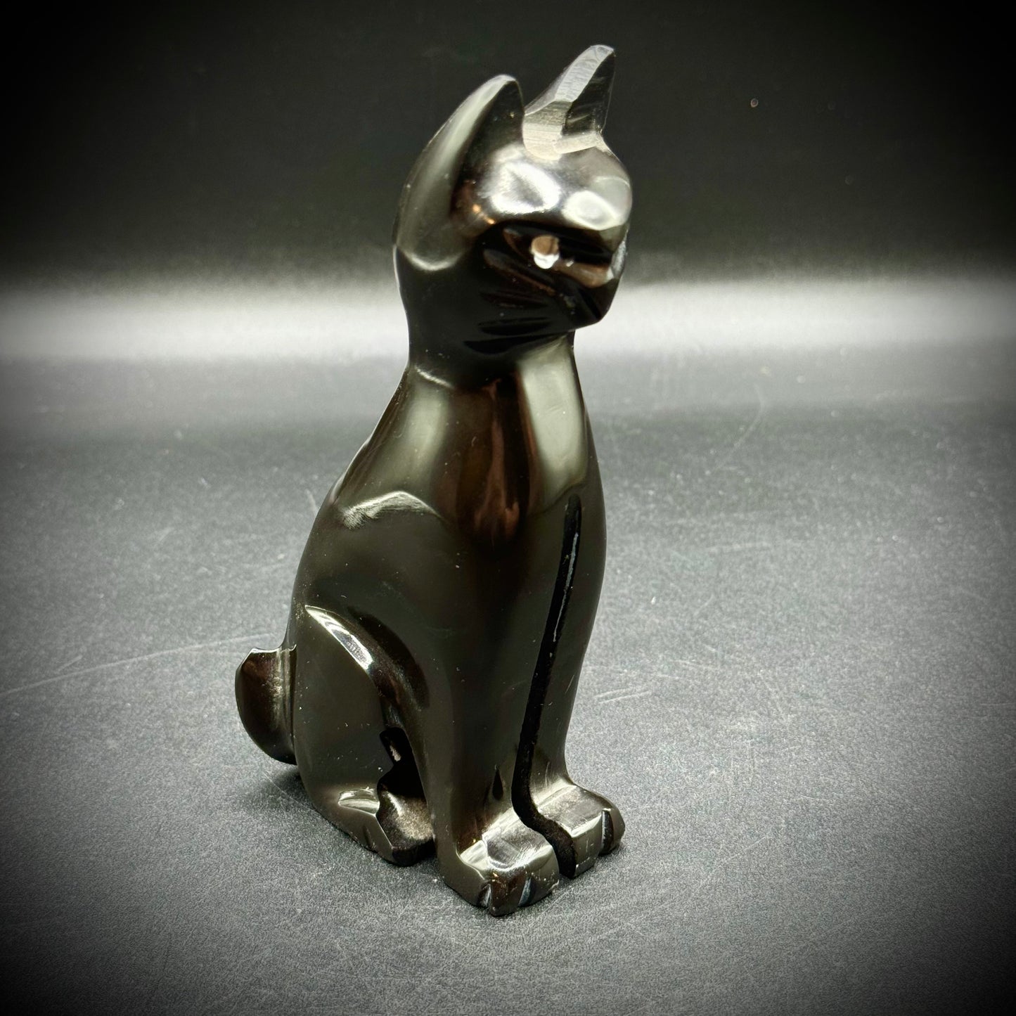 Mexican Artisan Carved Solid Onyx Cat Figurine