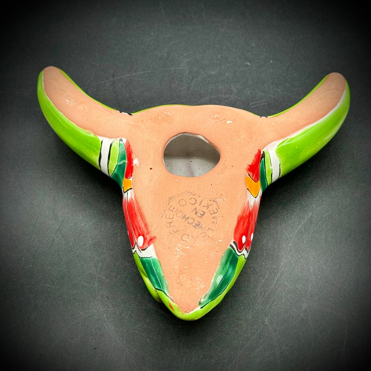 Colorful Talavera Mexican Pottery Cow Skull