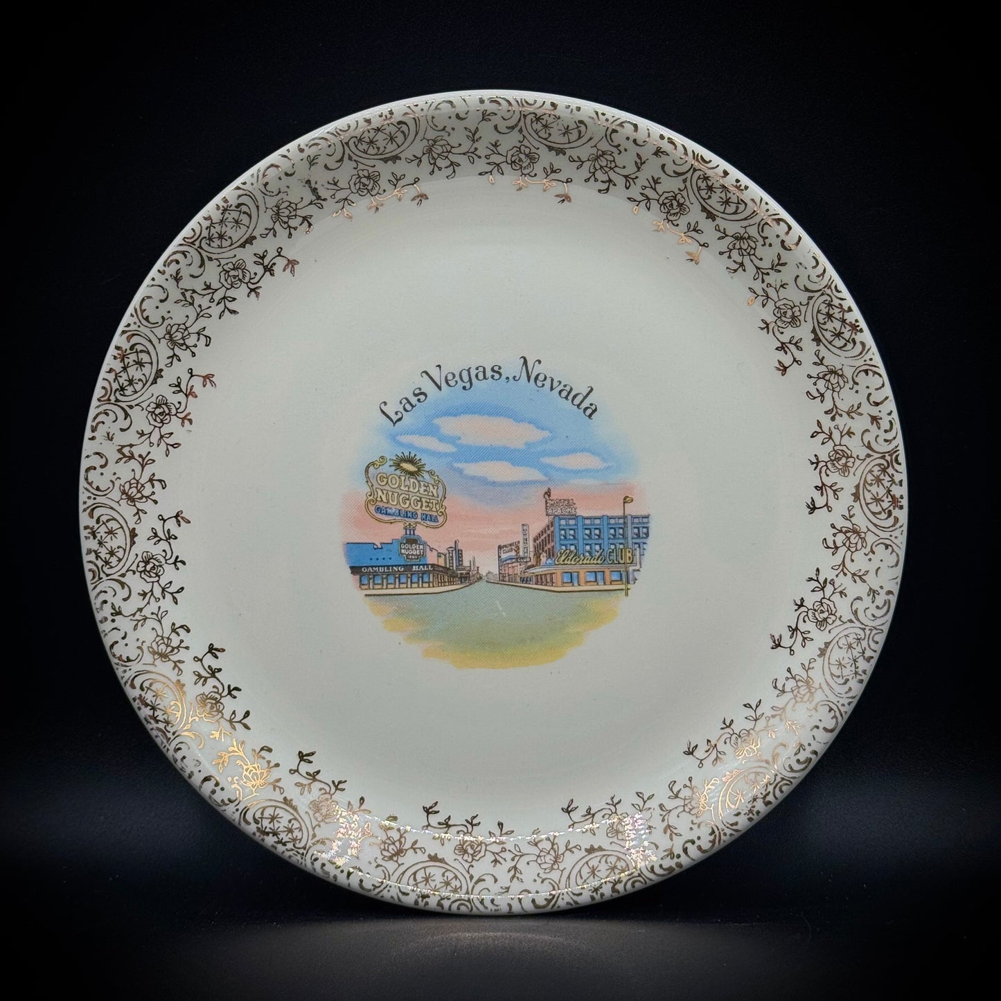 Vintage 1950s Las Vegas 22kt Gold Accented Souvenir Plate