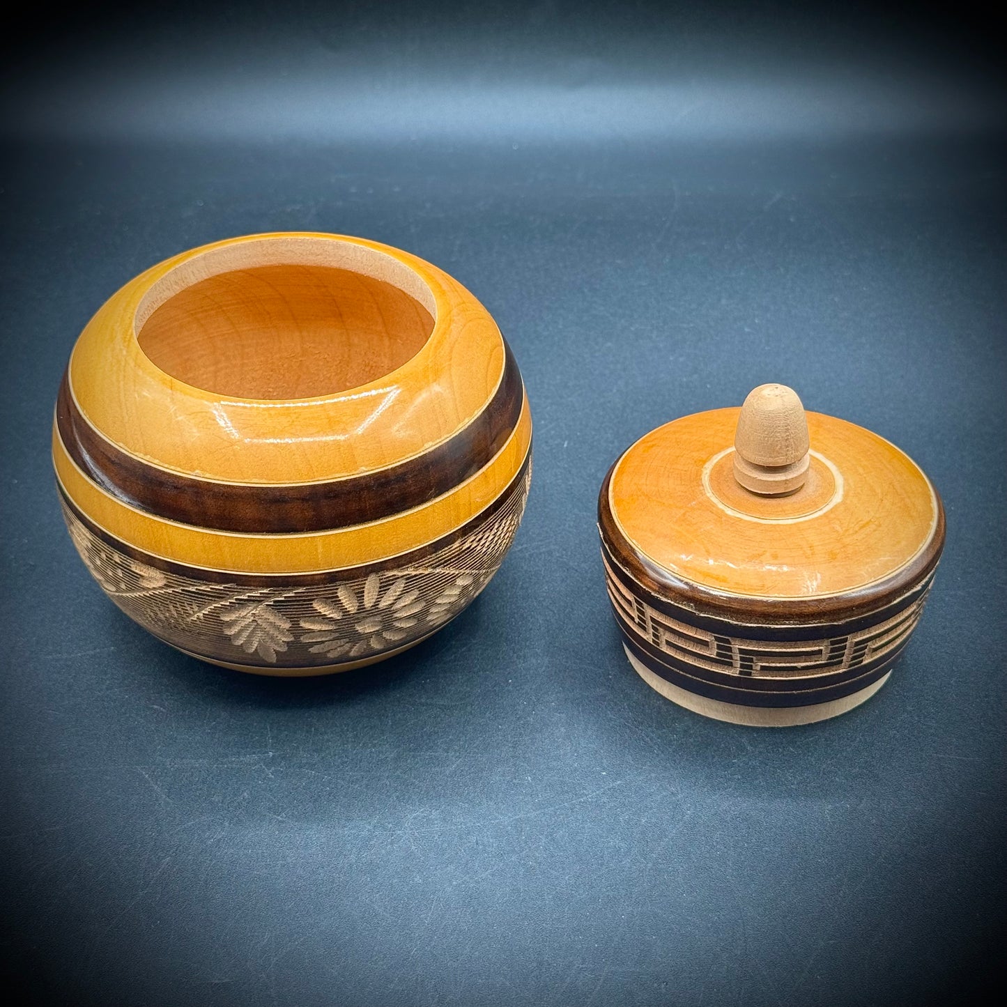 Hand Turned & Carved Lidded Wood Vessel