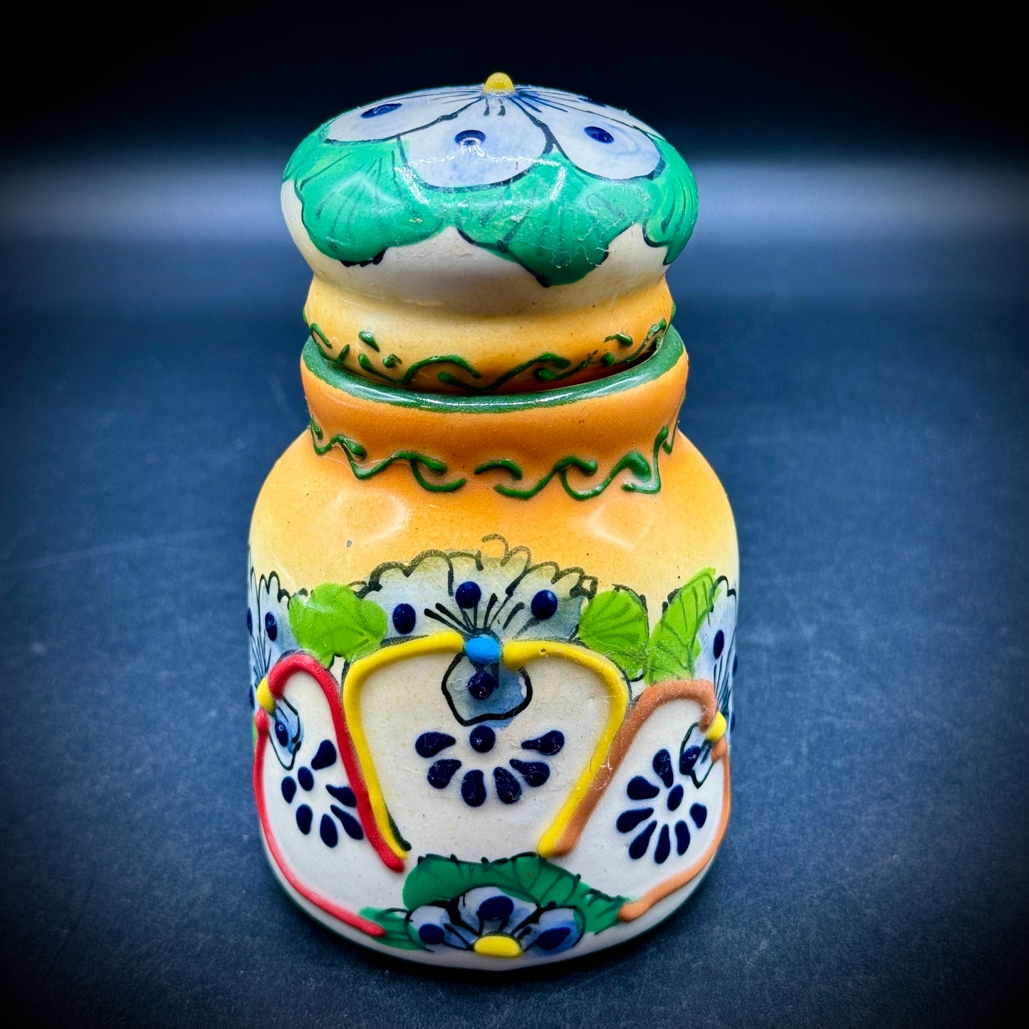 Hand Made Artisan Talavera Pottery Lidded Bottle