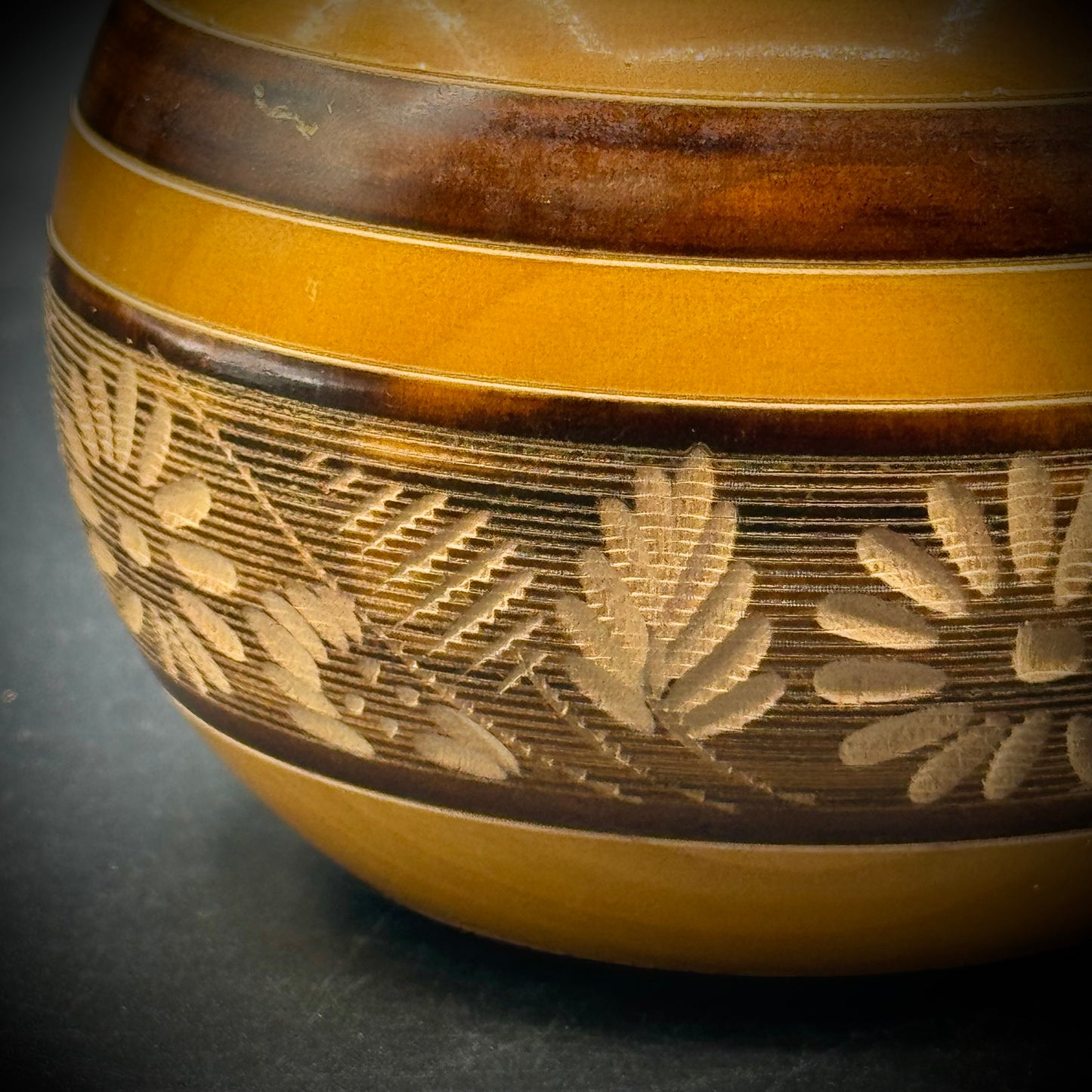 Hand Turned & Carved Lidded Wood Vessel