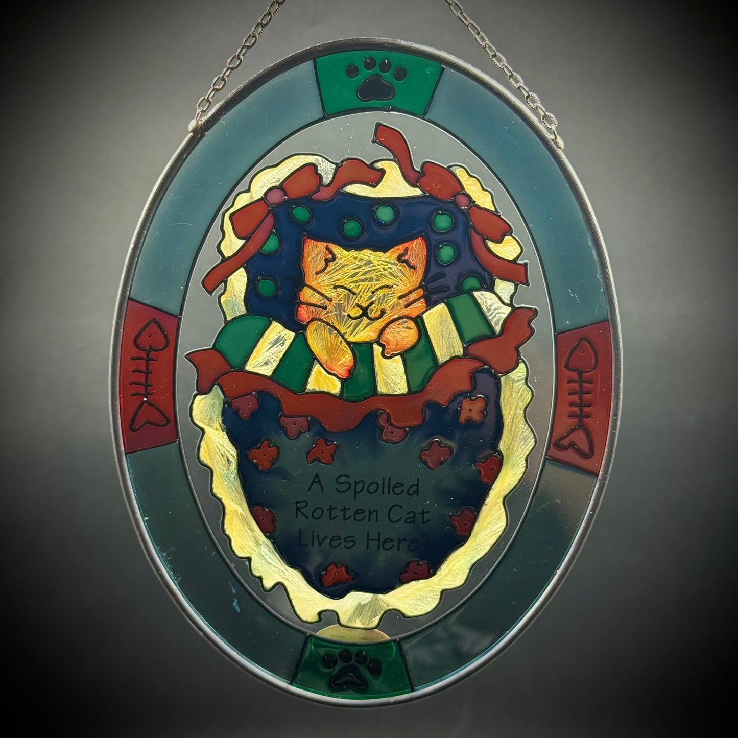 Adorable Joan Baker Kitten Motif Stained Glass Hanging Suncatcher