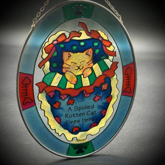 Adorable Joan Baker Kitten Motif Stained Glass Hanging Suncatcher