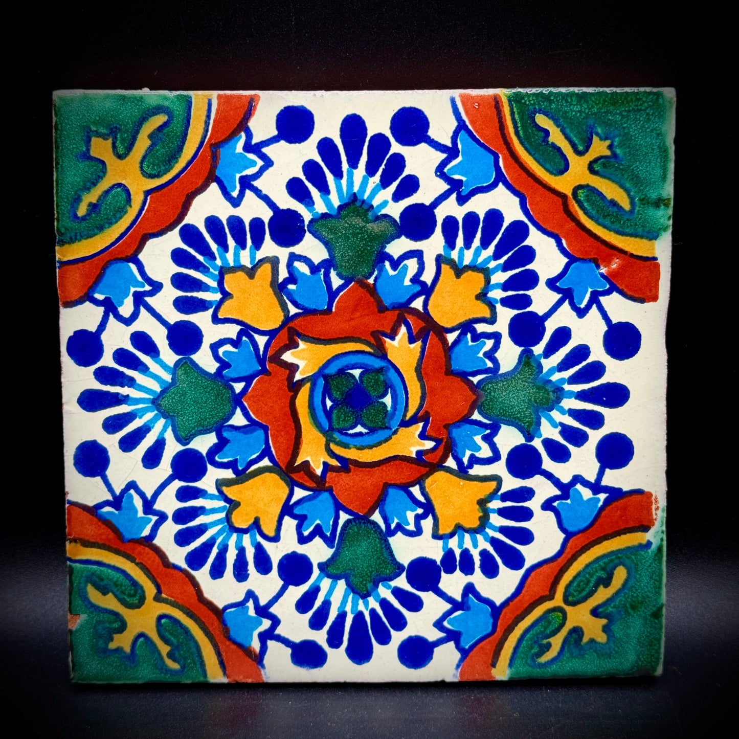 Large Mexican Talavera Pottery Floral Tile/Trivet