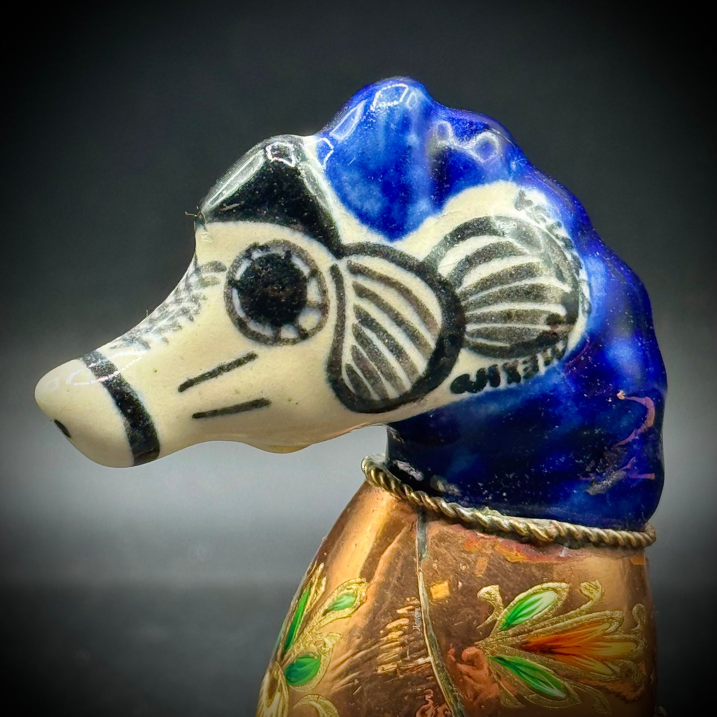 Ceramic, Copper & Enamel Signed Mexican Pottery Sea Horse
