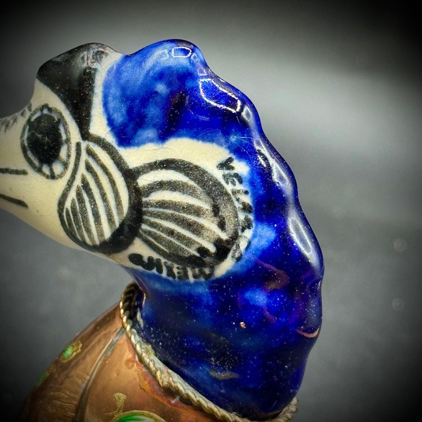 Ceramic, Copper & Enamel Signed Mexican Pottery Sea Horse