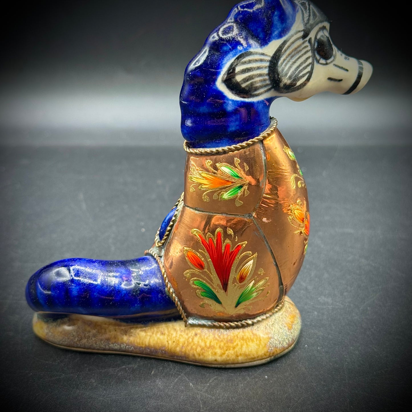 Ceramic, Copper & Enamel Signed Mexican Pottery Sea Horse