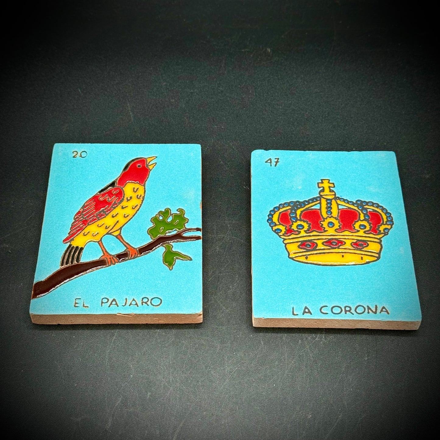 Pair of Lotería Classical Themed Mexican Tiles