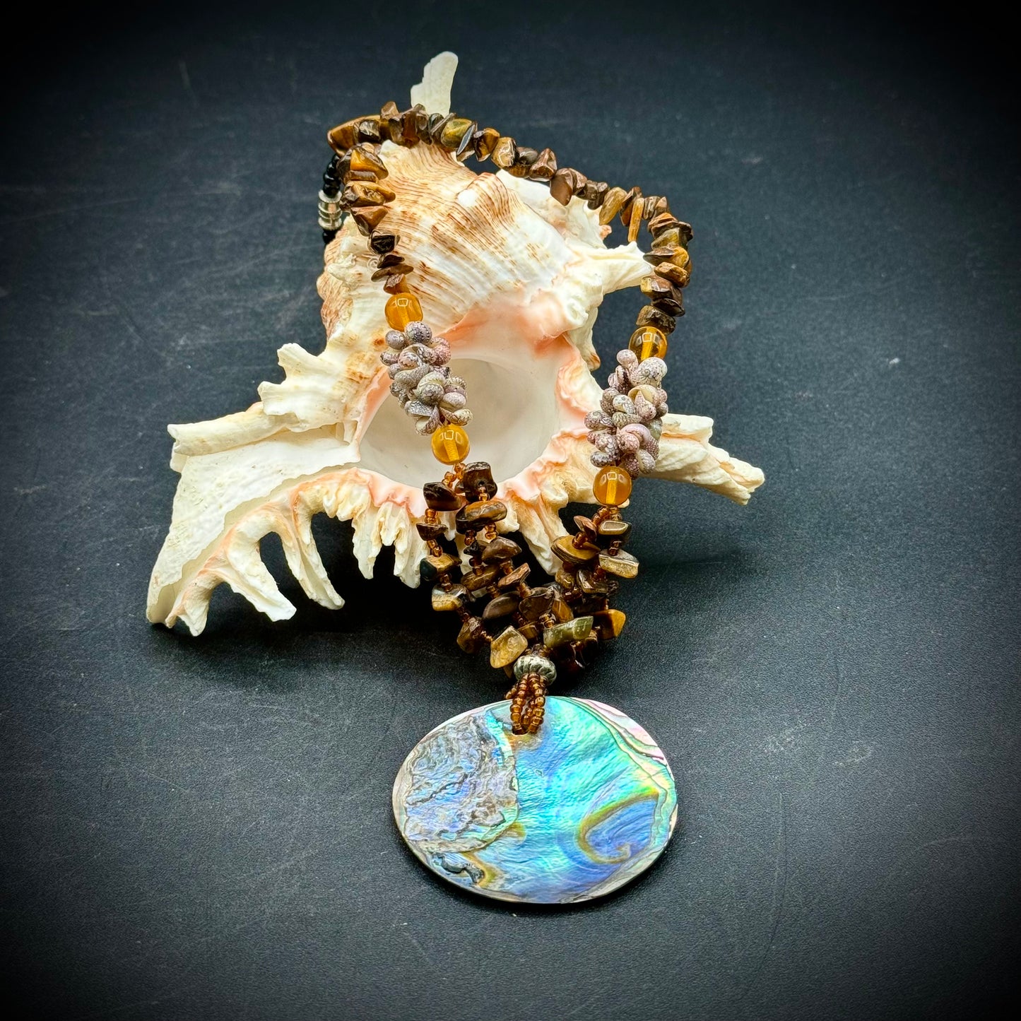 Artisan Crafted Abalone Tiger Eye & Shell Necklace