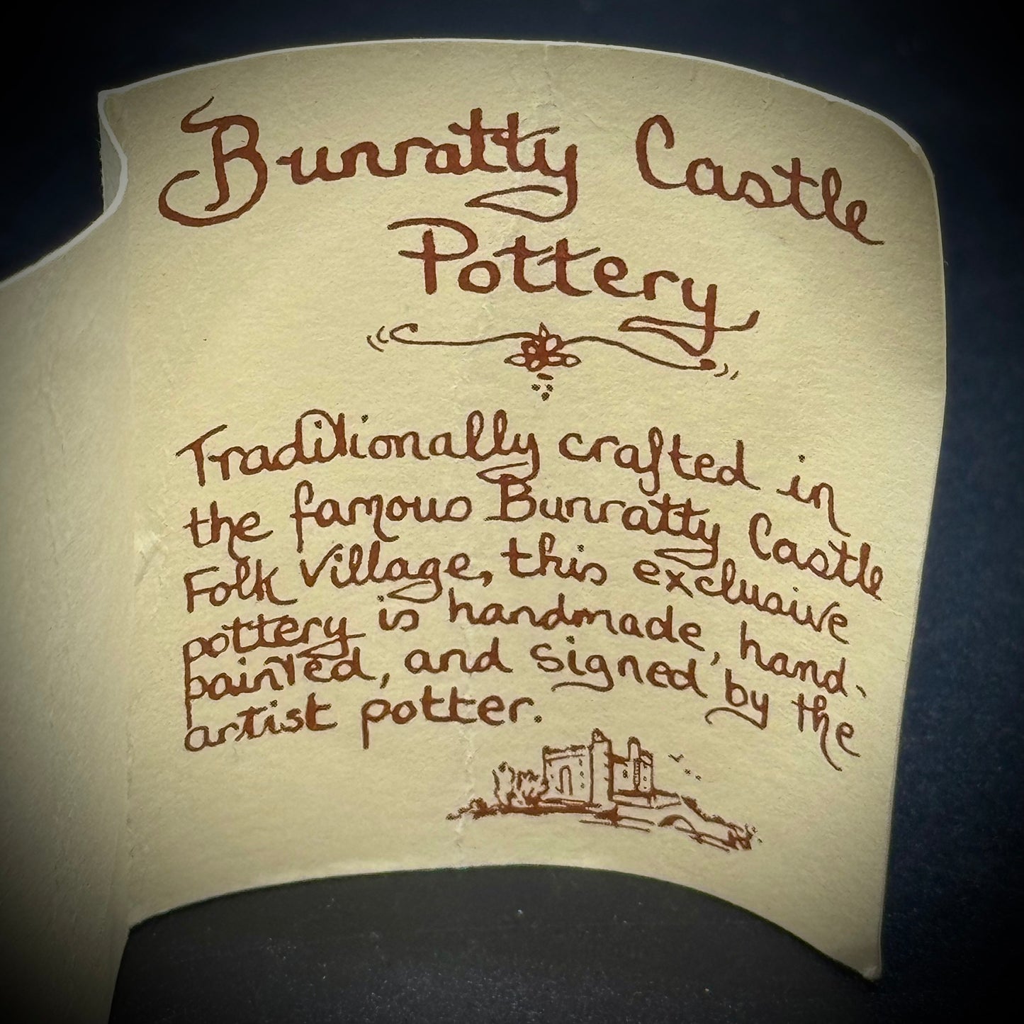 Artist Signed Bunratty Ireland Painted Pottery Vase with/Paperwork