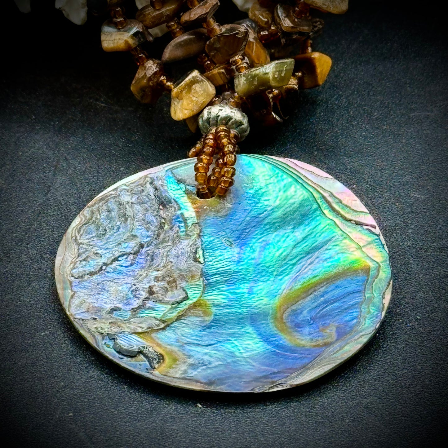 Artisan Crafted Abalone Tiger Eye & Shell Necklace