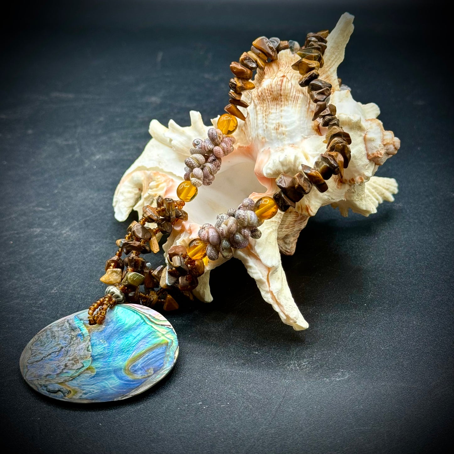 Artisan Crafted Abalone Tiger Eye & Shell Necklace